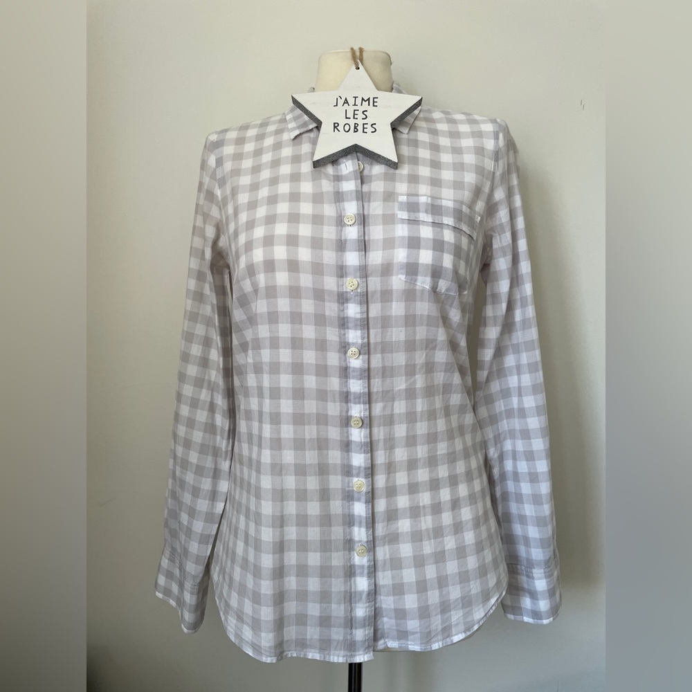 J. CREW Light Gray & White Plaid Cotton Shirt